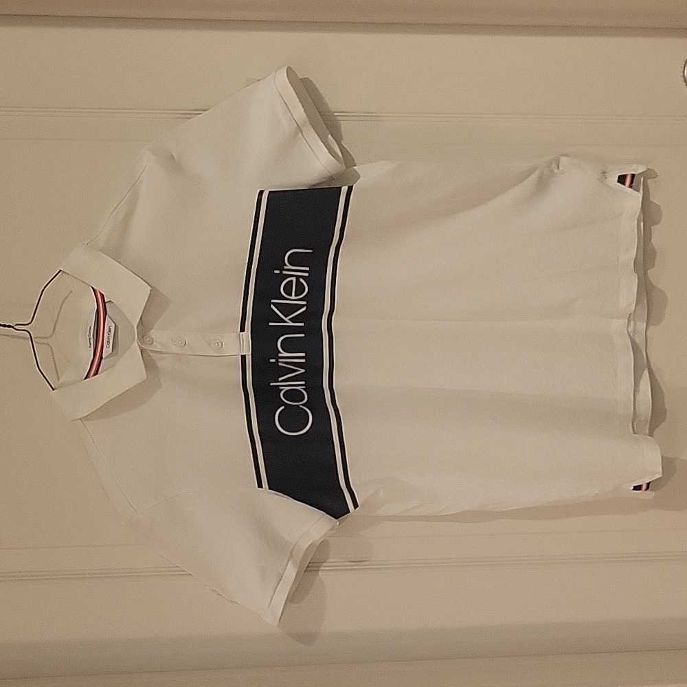 2 for $12. Calvin Klein polo shirt. Men's Medium. White w/ navy, never worn
